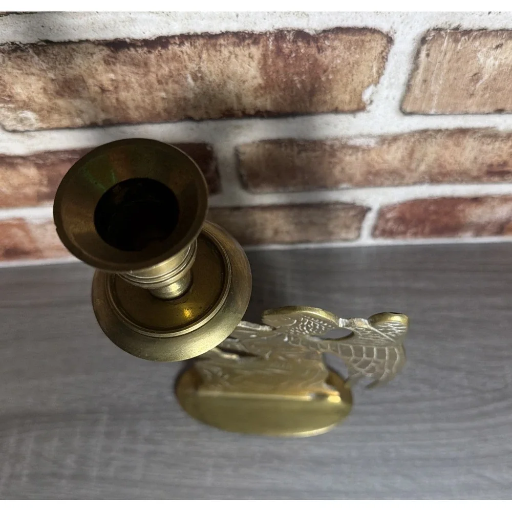 VTG 90s Solid Brass Kneeling Angel Taper Candle Holder Christmas India